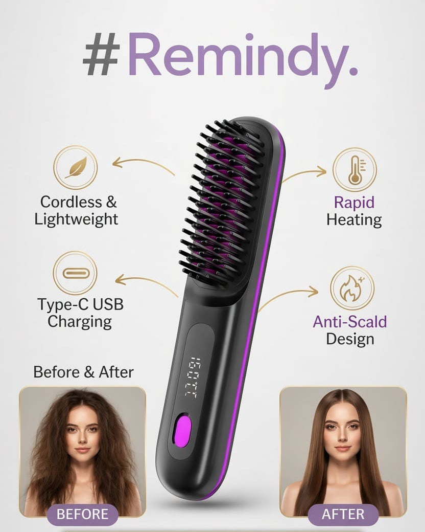 Remindy.™  Hair Straightner Brush PRO